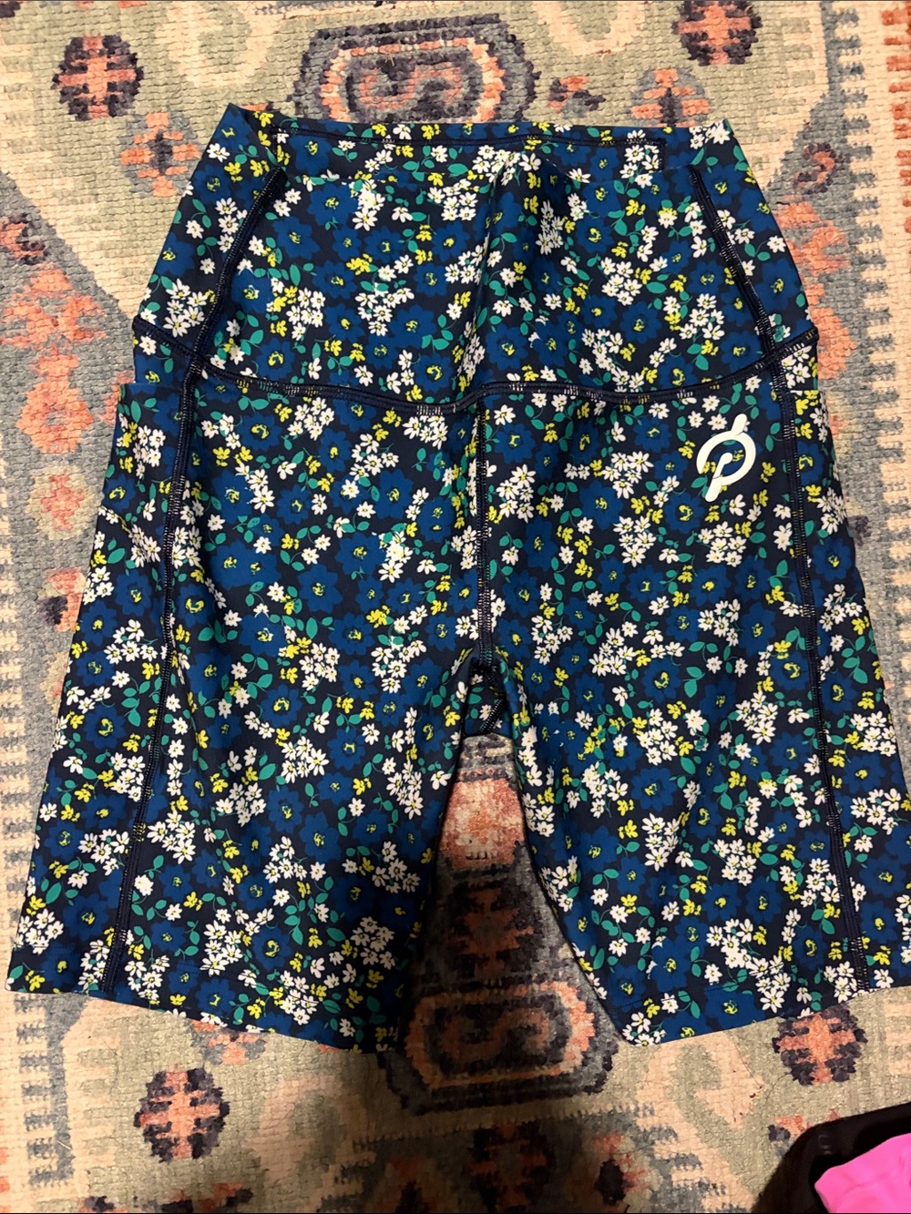Peloton Navy Floral Bike Shorts with White & Green Accents